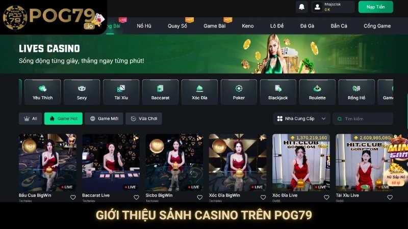 Giới thiệu sảnh Casino trên Pog79