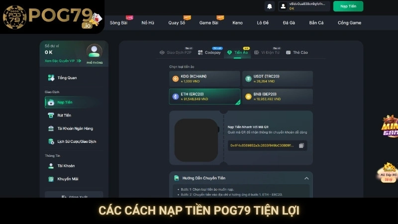 Các cách nạp tiền Pog79 tiện lợi